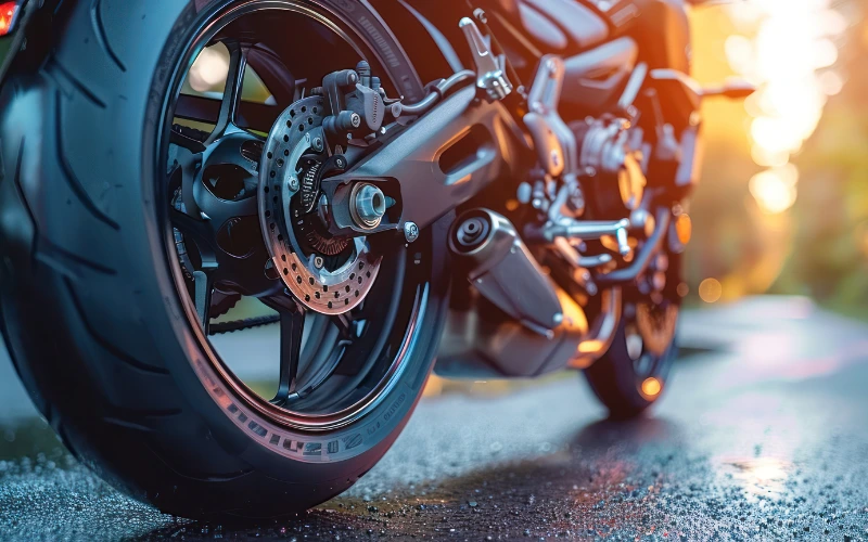 Zoomed image of motorbike on rural road