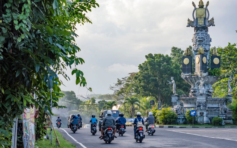 Scooters on a road in Bali