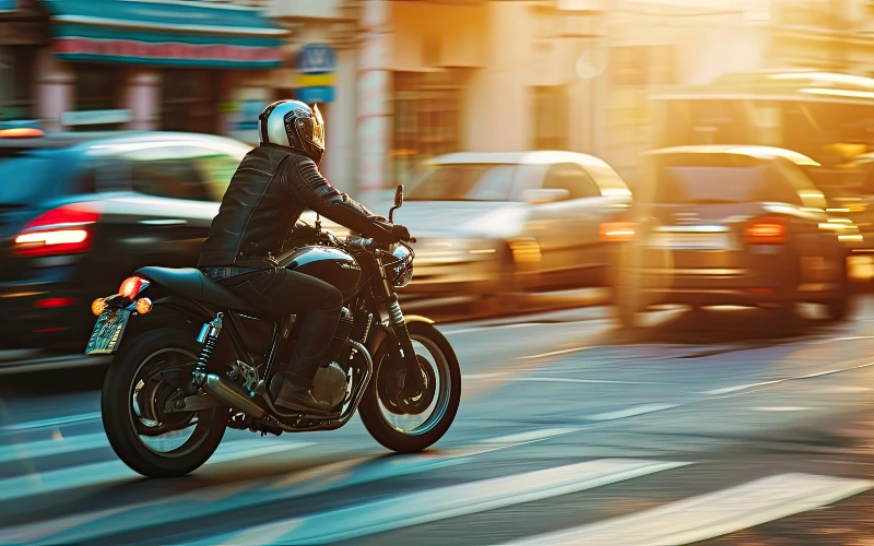 Pouring motorcycle oil into engine through green funnel.
