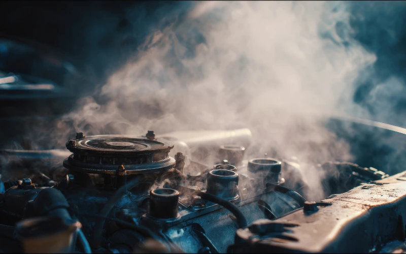 Steam coming from car engine.