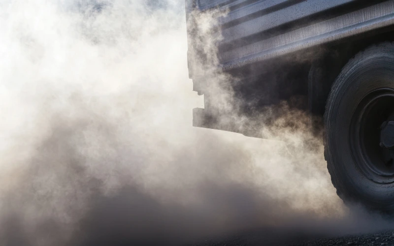Smoke coming from truck.