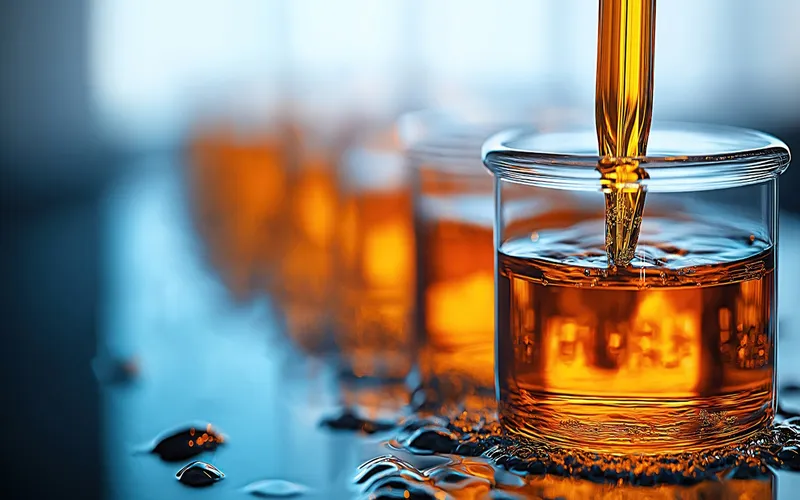 Close up of lubricants being blended in a laboratory.