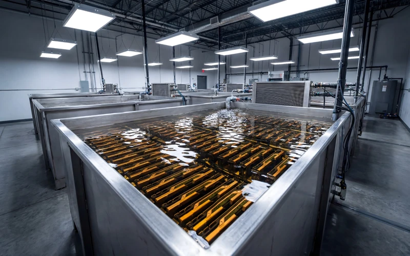 Servers submerged in immersion cooling system.