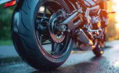 Zoomed image of motorscyle image on road