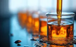 Close up of lubricants being blended in a laboratory.